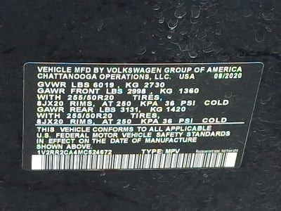 2021 Volkswagen Atlas 3.6L V6 SE w/Technology R-Line