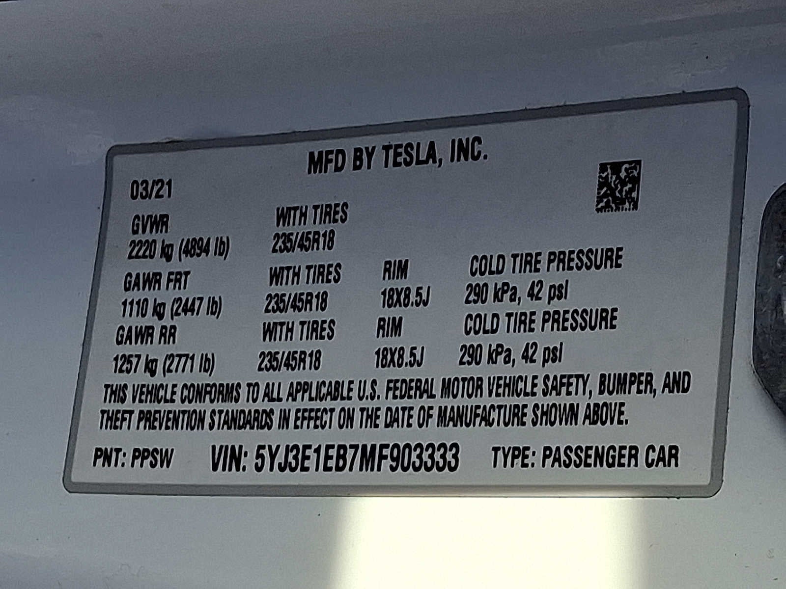 2021 Tesla Model 3 Long Range